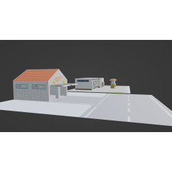 Gasolinera modelo 3d set de película Low Poly. Adecuado para video 3d o juego 3d