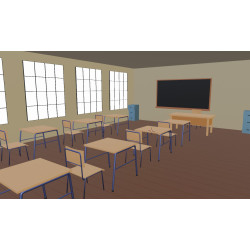 Conjunto de filme de um modelo 3d de sala de aula de escola