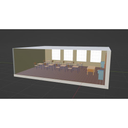 Conjunto de filme de um modelo 3d de sala de aula de escola